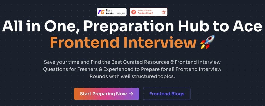 FrontendGeek hero highlighting Frontend Blogs and Start Preparing Now CTAs