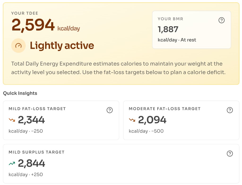 How to calculate TDEE — Review TDEE and fat-loss targets — View TDEE, BMR, and Quick Insights fat-loss calorie targets How to calculate TDEE — Review TDEE and fat-loss targets — View TDEE, BMR, and Quick Insights fat-loss calorie targets